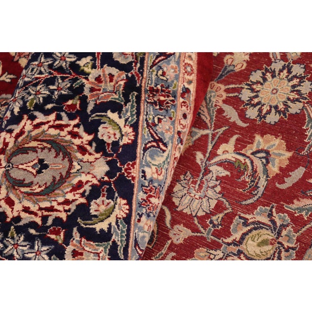 Textile Traditional Kazveen Pak-Persian Red/Blue Wool&Silk Rug - 10'1'' X 14'1'' For Sale - Image 7 of 8