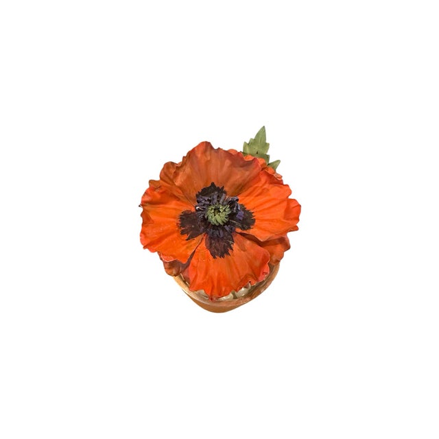 Mid 20th Century Vintage Potted Tole Red Poppy Flower / Floral Arrangement by Artist Helen Hornberger in an Antique Terracotta Pot For Sale - Image 5 of 9