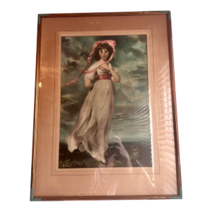 Early 20th Century “Pinkie” by Thomas Lawrence Museum Quality Collotype Print in Original Frame/Matting