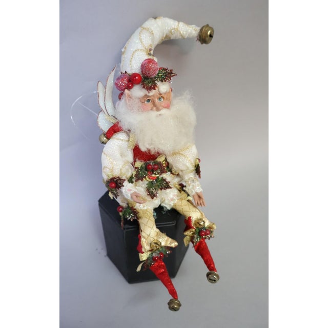 Vintage Mark Roberts Hanging Christmas Fairy Ornament, White Red & Gold, C. 2000–2005 For Sale - Image 4 of 7