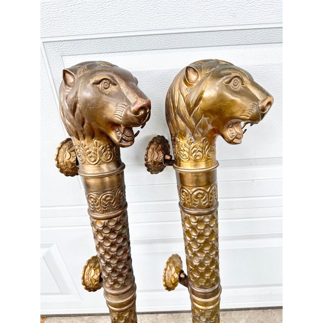 Mid 20th Century Monumental Brass Lion Repousse Door Handles- A Pair For Sale - Image 5 of 7