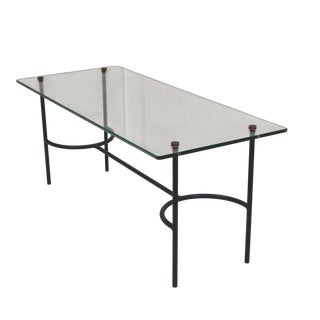 Vintage Coffee Table in Black Lacquered Steel and Glass from Pierre Guariche, 1950s For Sale