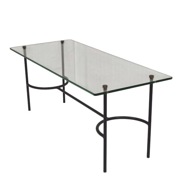 Vintage Coffee Table in Black Lacquered Steel and Glass from Pierre Guariche, 1950s For Sale