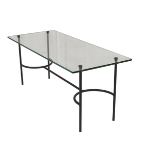 Vintage Coffee Table in Black Lacquered Steel and Glass from Pierre Guariche, 1950s