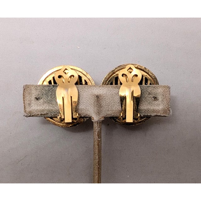 Vintage 1980s Signed Lanvin Paris Goldtone & Rhodium Plated Round Domed Clip Earrings-2 Pieces For Sale In Philadelphia - Image 6 of 7