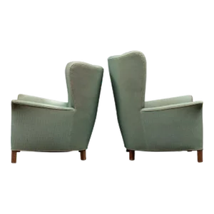 High + Low Back 1940s Wingback Lounge Chairs - A Pair