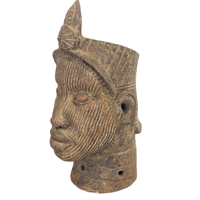 1980s Vintage Rare Large Ife Clay / Terracotta Head of Oni Yoruba Nigeria African 17.5" H For Sale - Image 5 of 6