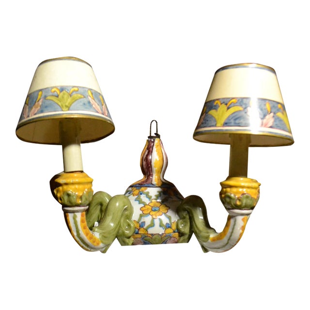 Vintage Portuguese Chandelier Fábrica Sant'Anna Ceramic Art 5 Light W/Chain For Sale