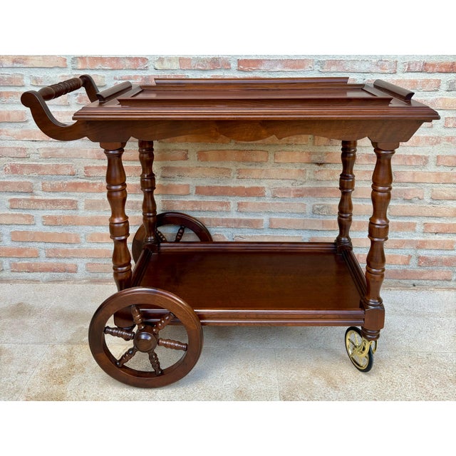 French Mid-Century French Wooden Bar Cart Trolley, 1950s For Sale - Image 3 of 18