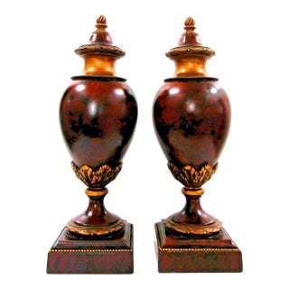 1980s Pair of Napoleon III Style Moroccan Burr Thoya Turned Wood Urns Attributed to Theodore Alexander For Sale