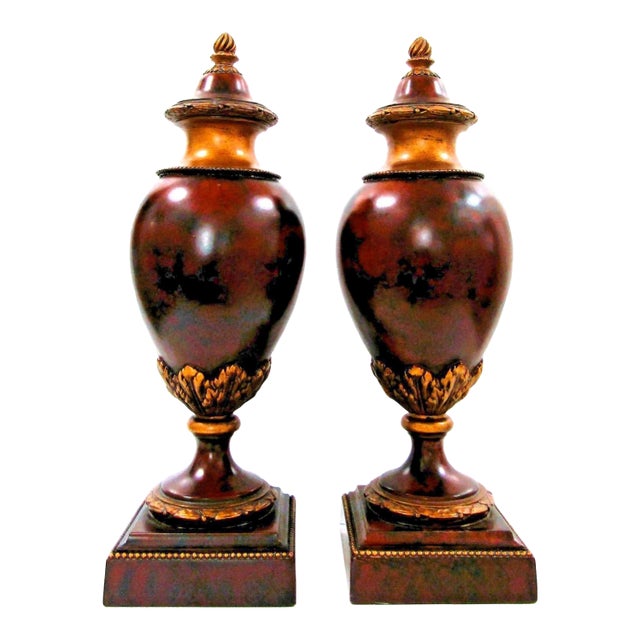 1980s Pair of Napoleon III Style Moroccan Burr Thoya Turned Wood Urns Attributed to Theodore Alexander For Sale