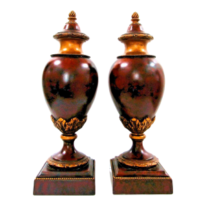 1980s Pair of Napoleon III Style Moroccan Burr Thoya Turned Wood Urns Attributed to Theodore Alexander