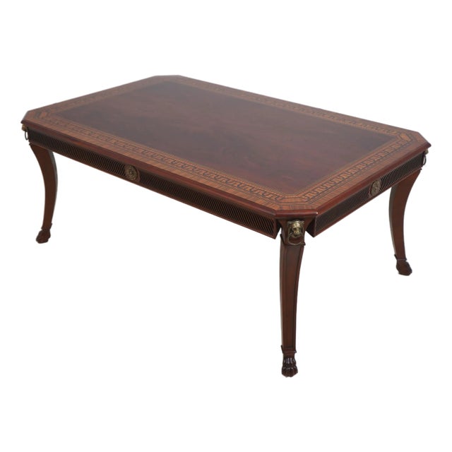 John Widdicomb Neoclassical Inlaid Mahogany Cocktail Coffee Table For Sale