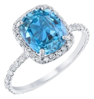 4.27 Carat Blue Zircon Diamond 18 Karat White Gold Engagement Ring, Size 7