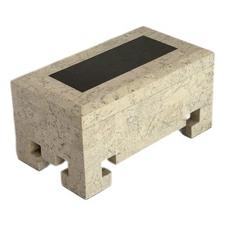 1980s Art Deco Revival Tessellated Stone & Greek Key Feet Box For Sale