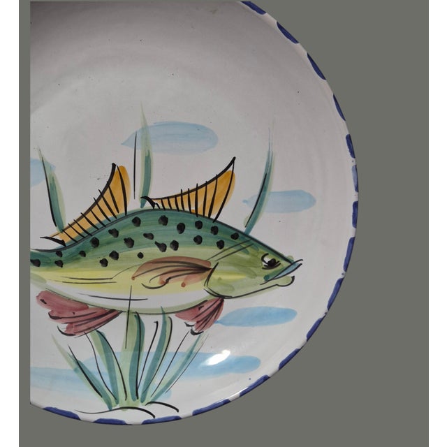 Coastal Vintage Coastal Vietri Italy Hand Painted Fish Large Platter 15'' Diameter For Sale - Image 3 of 11