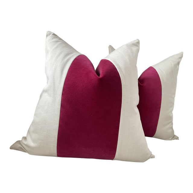 Custom Classic With Fuschia Velvet Panel Pillows- a Pair For Sale