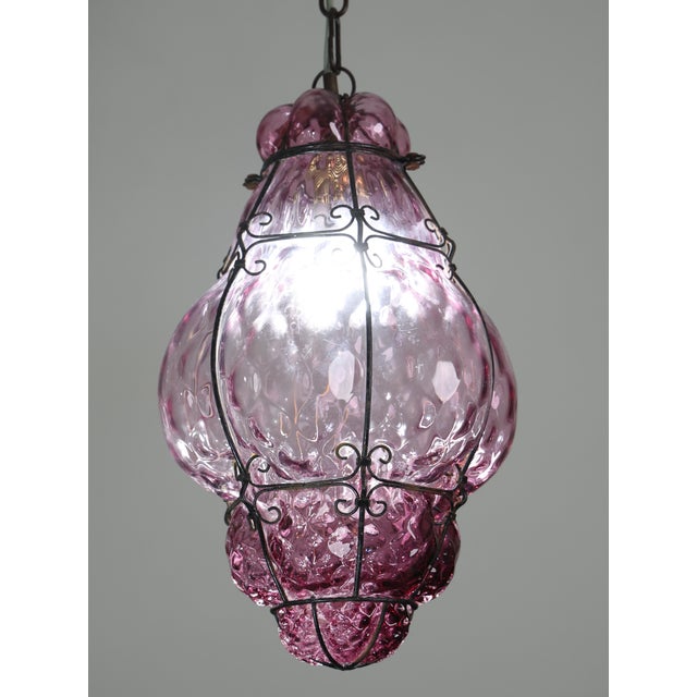 1960s Wonderful Large Magenta Colour Venetian Lantern, Seguso Murano Glass, Italy For Sale - Image 13 of 14