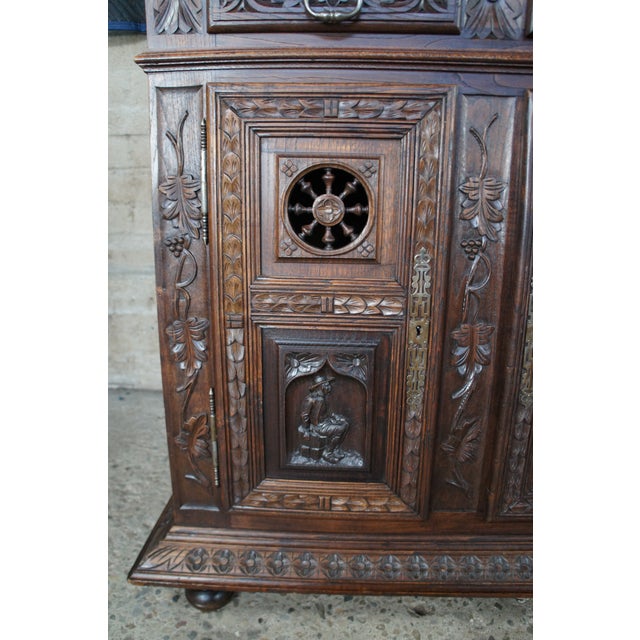 Late 19th Century Antique French Breton Brittany Figural Carved Chestnut Buffet Sideboard Hutch For Sale - Image 5 of 12