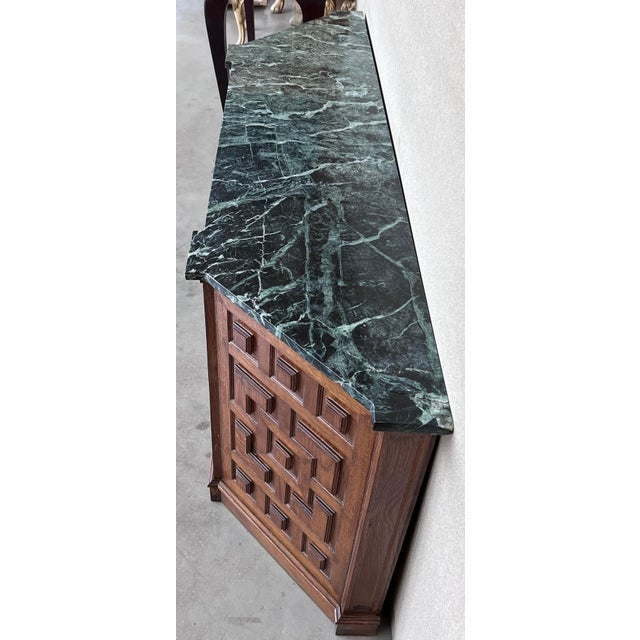 Late 19th Century Catalan Spanish Baroque Carved Walnut Tuscan Two Doors Cabinet with Marble For Sale In Miami - Image 6 of 18