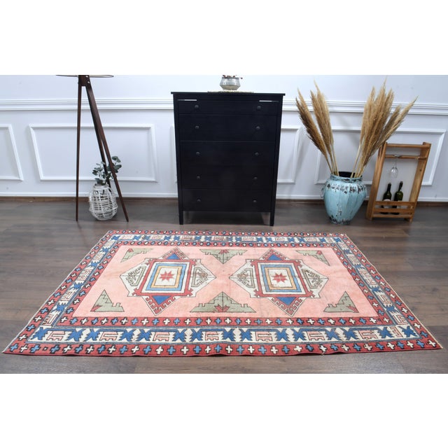 1970s Vintage Handmade Wool Cotton Pink Area Rug For Sale - Image 10 of 11