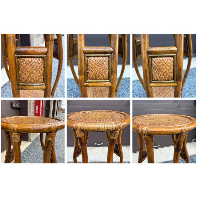 Wood Bulbous 1970s Rattan 2 Tier 36" Plant Stand For Sale - Image 7 of 11