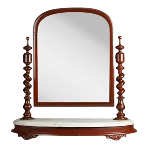 Antique English Elizabethan Mahogany Marble Top Shaving Mirror 19th Century