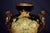 1980s Vintage Neoclassical Ceramic Amphora Vase Lyre Floral Gilt Figural Urn 15” For Sale - Image 5 of 14