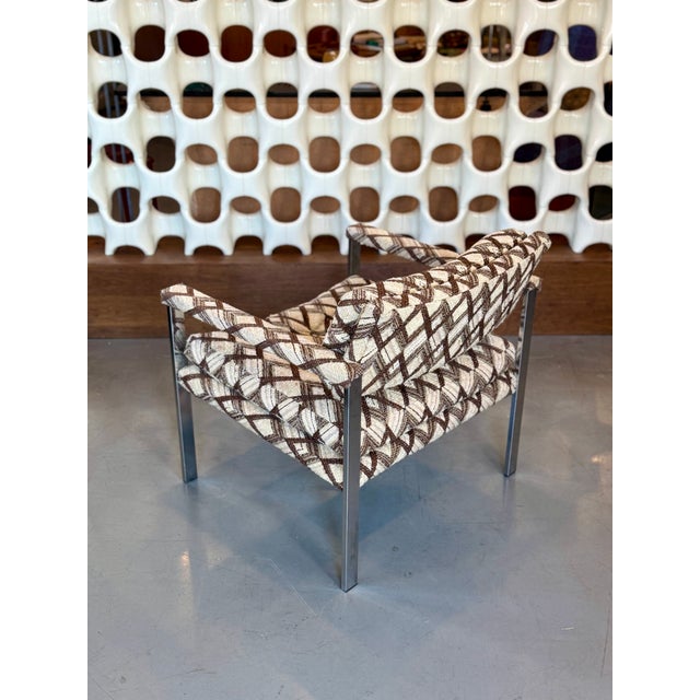 1970s Milo Baughman Chrome and Wool Lounge Chair For Sale - Image 10 of 13