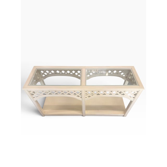 Bring iconic vintage style into your home with this beautiful Broyhill fretwork console table. Infused with timeless Palm...