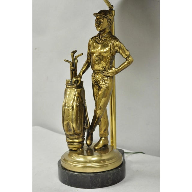 Vintage Maitland Smith Bronze Figure Golfer Sculpture Table Lamp W Leather Shade For Sale - Image 14 of 18