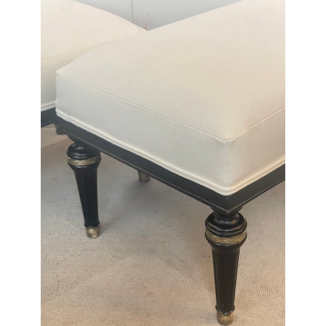 Wood Pair Louis XVI Style Black & Brass Upholstered Benches For Sale - Image 7 of 14