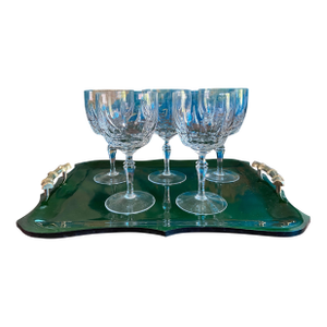 Mid 20th Century Set of 5 Spiegelau “Nadja” Cut Crystal Water Wine Goblets – Blown German Crystal Stemware