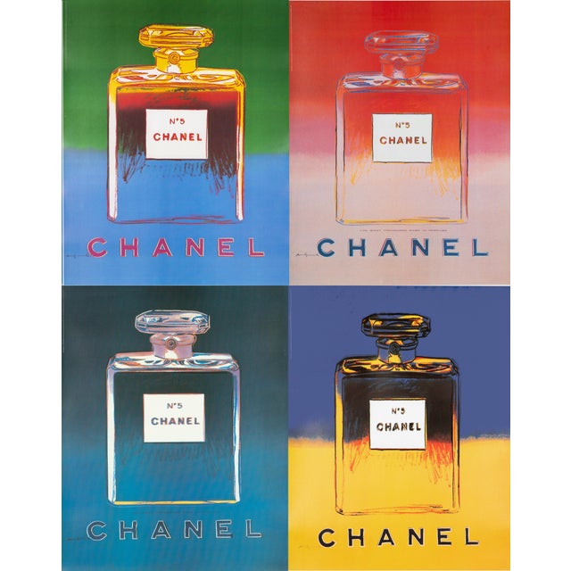 Blue N5 Chanel Perfume Andy Warhol Original Printing 1997 Poster on Linen Excellent, Set of 4 For Sale - Image 8 of 8