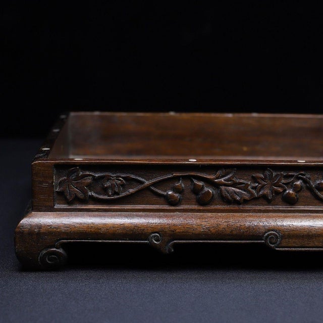 Wood Wooden Tea Tray With Mother-of-Pearl Floral and Bird Inlay For Sale - Image 7 of 10