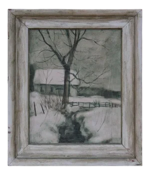 Traditional Framed "Winter Scene with a Creek" Oil Panting 1980