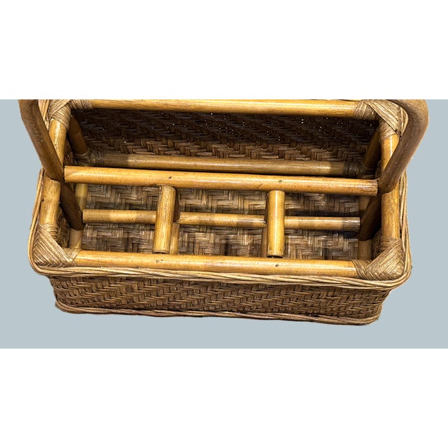 Tan Hand‑Woven Wicker Utensil & Napkin Caddy (Late 20th Century) For Sale - Image 8 of 9