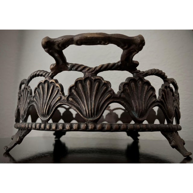 Late 20th-Century Regency-Inspired Iron & Steel Scallop Shell Centerpiece Gallery Oval Tray For Sale - Image 9 of 16