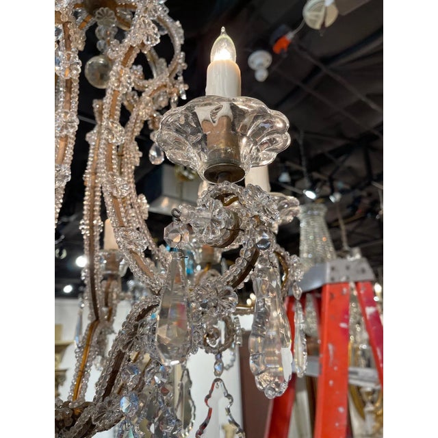 Antique Italian Beaded Crystal Chandelier with 6 Lights For Sale - Image 4 of 8