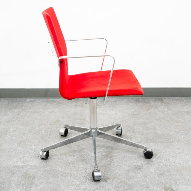 Mid-Century Modern Mid Century Modern Office Chair Red Swivel Work Armchair Arne Jacobsen Suede MCM For Sale - Image 3 of 12