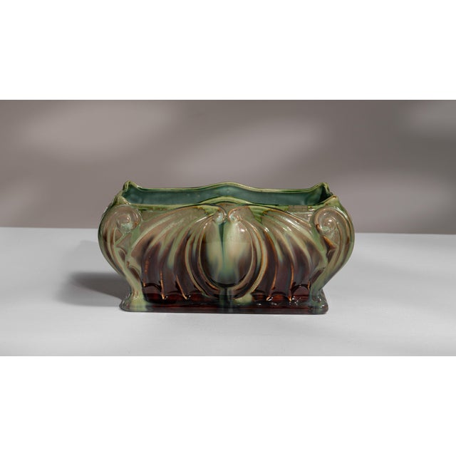 1910s Belgium Art Nouveau Green Ceramic Planter For Sale - Image 4 of 15