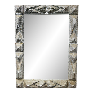 Antique Monumental Tramp Art Framed Folk Mirror With Carved Hearts, Circa Late 19th Century