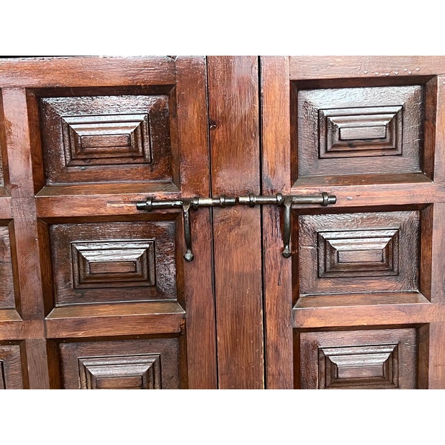 Wood 20th Century Narrow Catalan Spanish Baroque Dark Walnut Credenza or Buffet For Sale - Image 7 of 9