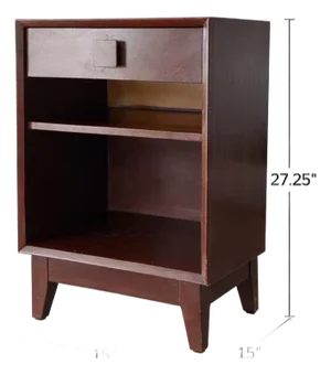 Solid Wood Mid-Century Modern Nightstand With 2.5” Square Wood Knob – Dovetailed Drawer – 1950s–1960s