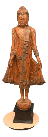 Carved Standing Burmese Buddha Statue