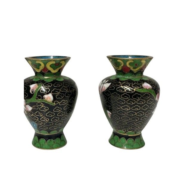 Mid 20th Century Pair of Vintage Miniature Cloisonné Vases For Sale - Image 5 of 5