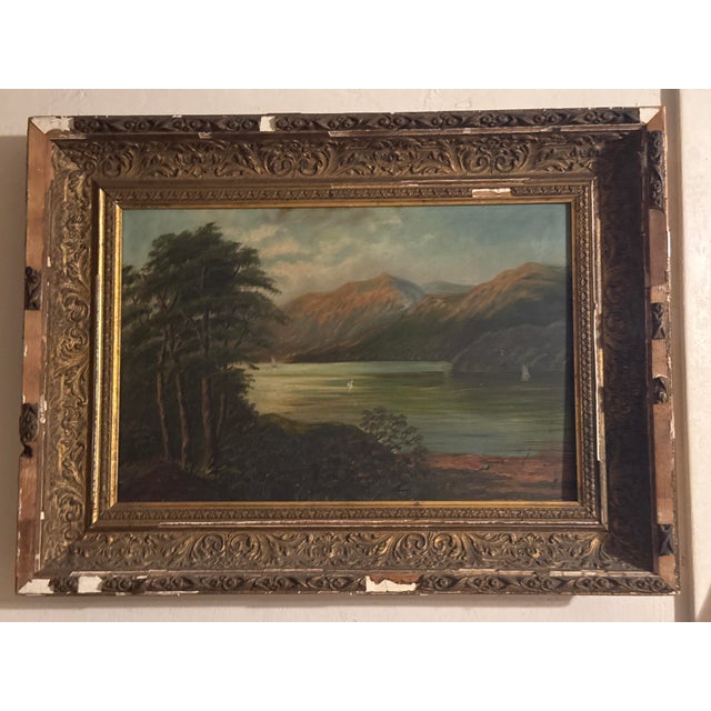 Beautiful antique oil painting of Adirondack, New York. Please note, the painting is dark due to its age, and the frame...