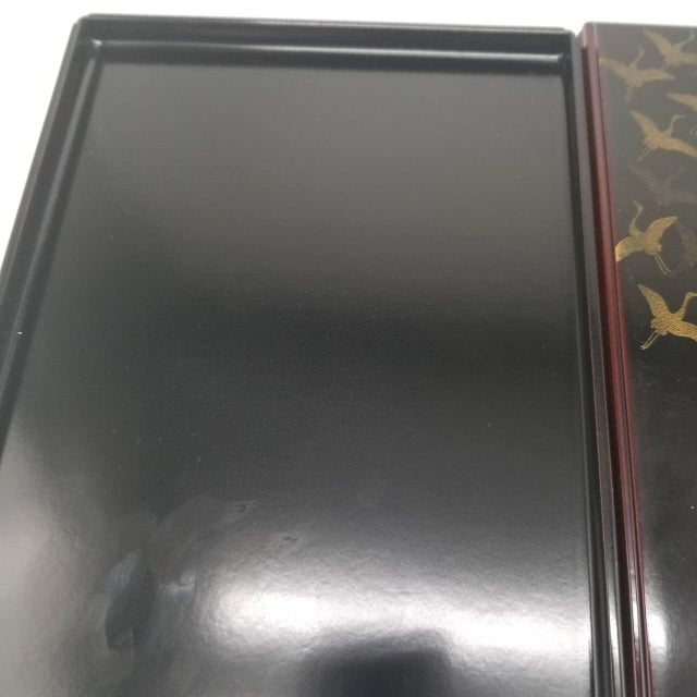 Vintage Japanese Lacquer Document Box With Gold Makie Cranes For Sale - Image 12 of 16