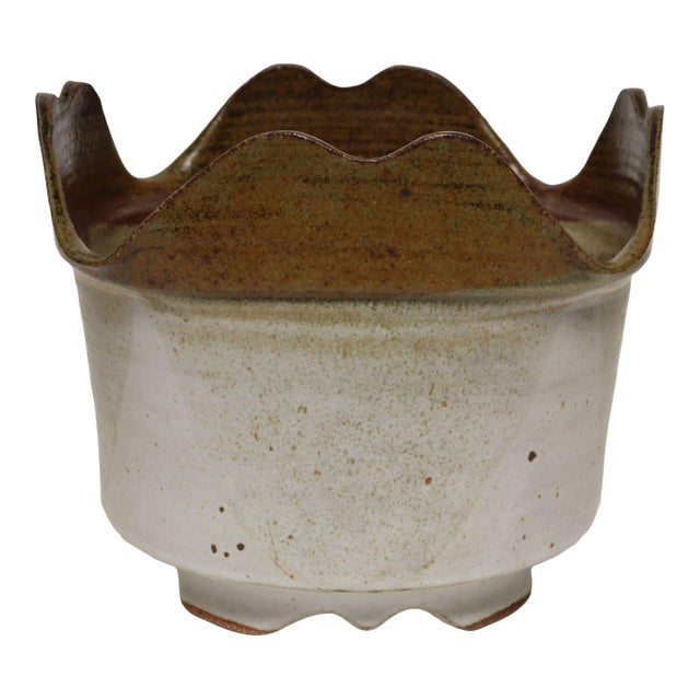 Vintage Brown and Pale Gray Studio Pottery Square Planter by Deanna Nichols For Sale