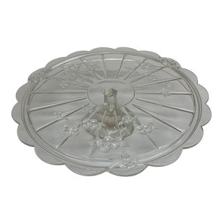 1970s Crystal Glass Cake Plate With Floral Etching For Sale